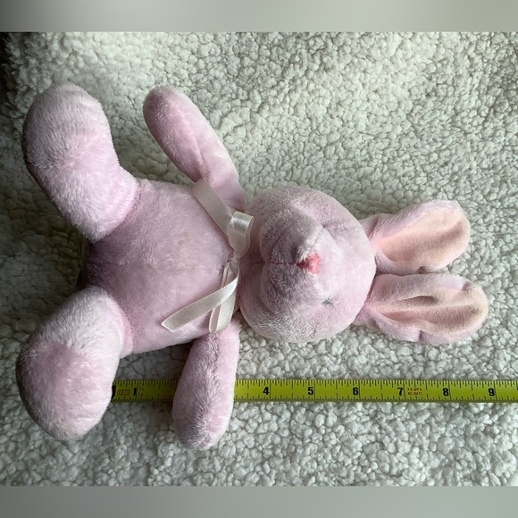 Blankets & Beyond Pink Plush Bunny Rabbit Rattle Embroidered Eyes Stuffed Animal - Picture 9 of 9